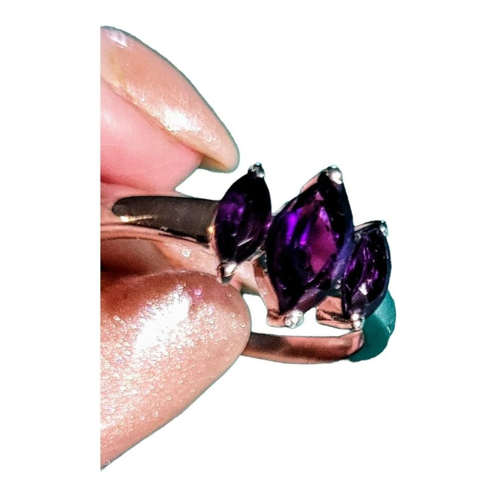 Women's 3 Marquise Shaped Stone Ring Size 10 Stainless Steel .35 ctw Gift LC-20